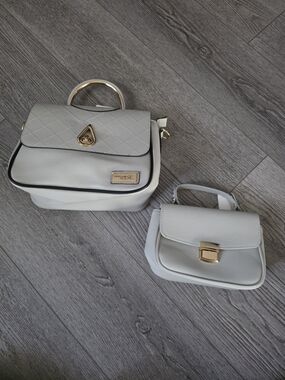 Bella Russo Women’s Grey Quilted/non Top-Handle Satchel with Gold Accents